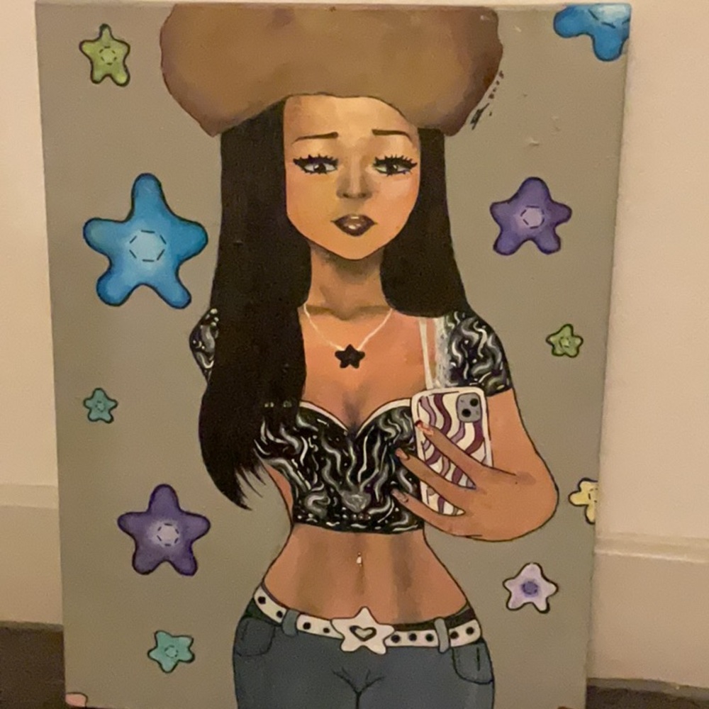 Gray and Blue Whimsical Painting Art